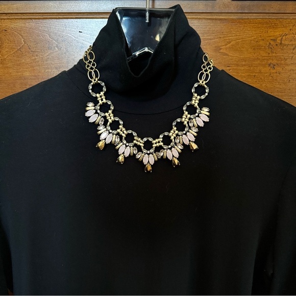 J. Crew Flower Statement Necklace Brass Tone with Clear, Gold and Pink Stones - Picture 7 of 7